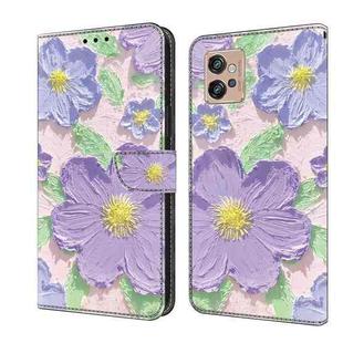 For Motorola Moto G32 Fresh Painted Leather Phone Case(Oil Painting Purple Flowers)