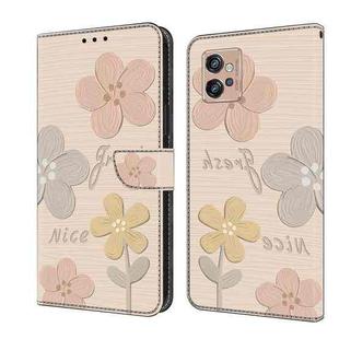 For Motorola Moto G32 Fresh Painted Leather Phone Case(Beige Flowers)