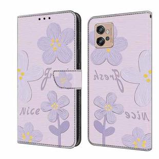 For Motorola Moto G32 Fresh Painted Leather Phone Case(Dark Purple Flowers)