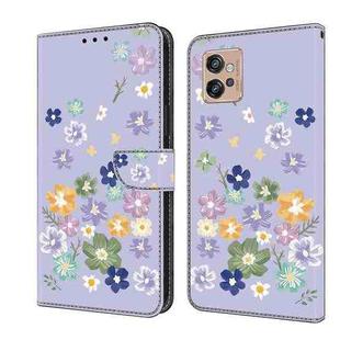 For Motorola Moto G32 Fresh Painted Leather Phone Case(Purple Floral)