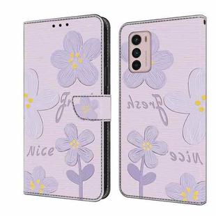 For Motorola Moto G42 Fresh Painted Leather Phone Case(Dark Purple Flowers)