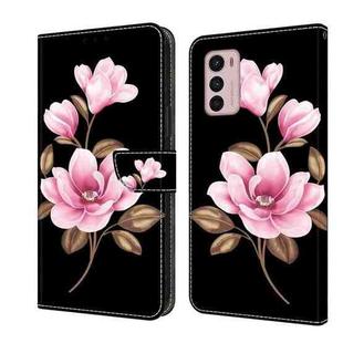 For Motorola Moto G42 Fresh Painted Leather Phone Case(Black Flowers)