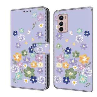 For Motorola Moto G42 Fresh Painted Leather Phone Case(Purple Floral)