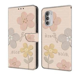 For Motorola Moto G51 Fresh Painted Leather Phone Case(Beige Flowers)