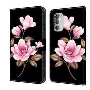 For Motorola Moto G51 Fresh Painted Leather Phone Case(Black Flowers)