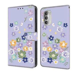 For Motorola Moto G51 Fresh Painted Leather Phone Case(Purple Floral)