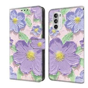 For Motorola Moto G52 Fresh Painted Leather Phone Case(Oil Painting Purple Flowers)