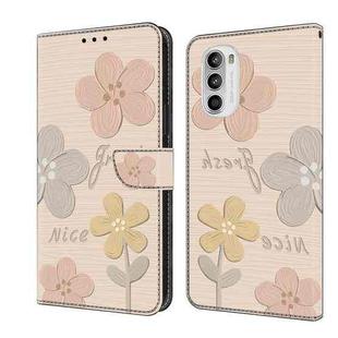 For Motorola Moto G52 Fresh Painted Leather Phone Case(Beige Flowers)