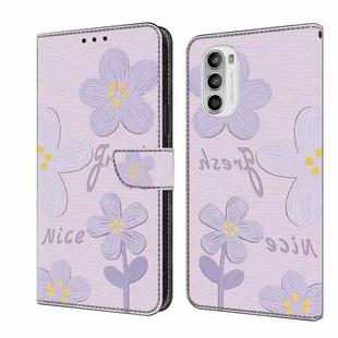 For Motorola Moto G52 Fresh Painted Leather Phone Case(Dark Purple Flowers)