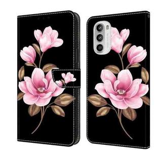 For Motorola Moto G52 Fresh Painted Leather Phone Case(Black Flowers)