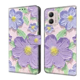 For Motorola Moto G53 5G Fresh Painted Leather Phone Case(Oil Painting Purple Flowers)