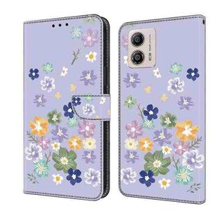 For Motorola Moto G53 5G Fresh Painted Leather Phone Case(Purple Floral)