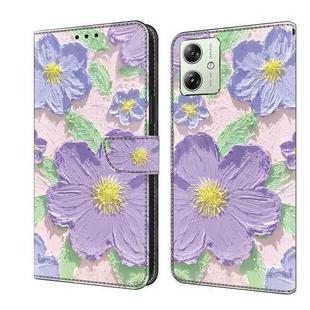 For Motorola Moto G54 Fresh Painted Leather Phone Case(Oil Painting Purple Flowers)