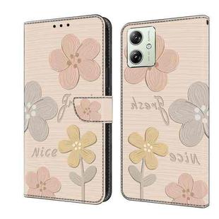 For Motorola Moto G54 Fresh Painted Leather Phone Case(Beige Flowers)