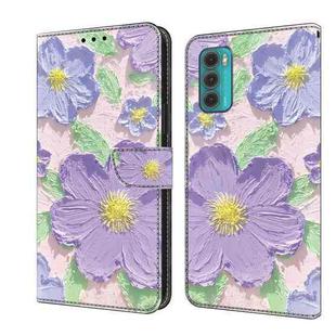 For Motorola Moto G60 Fresh Painted Leather Phone Case(Oil Painting Purple Flowers)