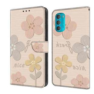 For Motorola Moto G71 5G Fresh Painted Leather Phone Case(Beige Flowers)