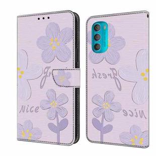 For Motorola Moto G71 5G Fresh Painted Leather Phone Case(Dark Purple Flowers)