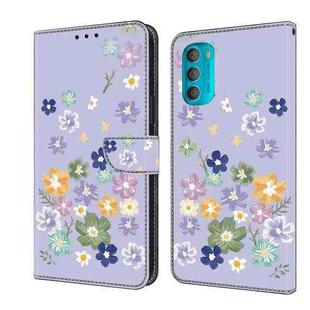 For Motorola Moto G71 5G Fresh Painted Leather Phone Case(Purple Floral)