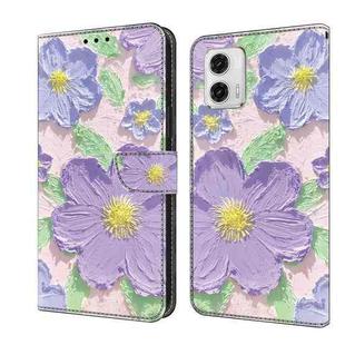 For Motorola Moto G73 Fresh Painted Leather Phone Case(Oil Painting Purple Flowers)