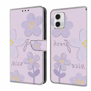 For Motorola Moto G73 Fresh Painted Leather Phone Case(Dark Purple Flowers)