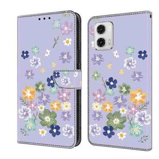 For Motorola Moto G73 Fresh Painted Leather Phone Case(Purple Floral)