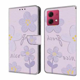 For Motorola Moto G84 Fresh Painted Leather Phone Case(Dark Purple Flowers)