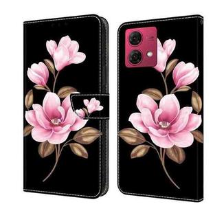 For Motorola Moto G84 Fresh Painted Leather Phone Case(Black Flowers)