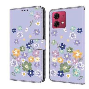 For Motorola Moto G84 Fresh Painted Leather Phone Case(Purple Floral)