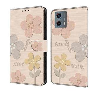 For Motorola Moto G 2023 Fresh Painted Leather Phone Case(Beige Flowers)