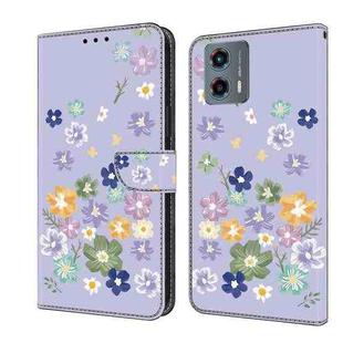 For Motorola Moto G 2023 Fresh Painted Leather Phone Case(Purple Floral)