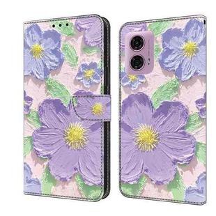 For Motorola Moto G24 Fresh Painted Leather Phone Case(Oil Painting Purple Flowers)