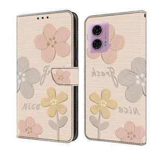 For Motorola Moto G24 Fresh Painted Leather Phone Case(Beige Flowers)