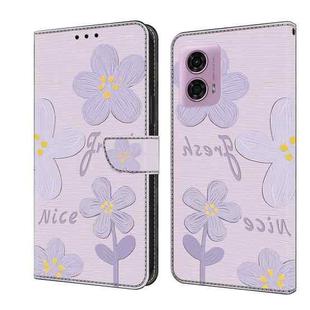 For Motorola Moto G24 Fresh Painted Leather Phone Case(Dark Purple Flowers)