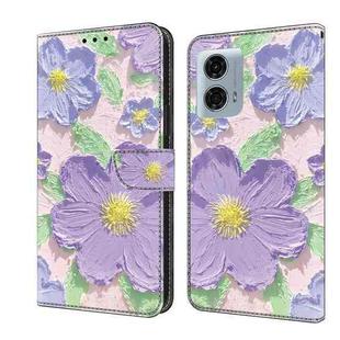 For Motorola Moto G24 Power Fresh Painted Leather Phone Case(Oil Painting Purple Flowers)