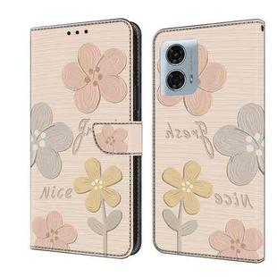 For Motorola Moto G24 Power Fresh Painted Leather Phone Case(Beige Flowers)