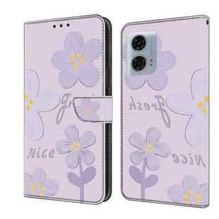 For Motorola Moto G24 Power Fresh Painted Leather Phone Case(Dark Purple Flowers)