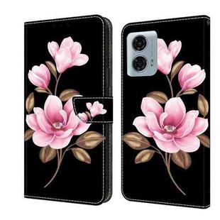 For Motorola Moto G24 Power Fresh Painted Leather Phone Case(Black Flowers)