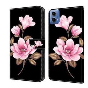 For Motorola Moto G34 Fresh Painted Leather Phone Case(Black Flowers)