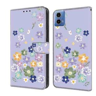 For Motorola Moto G34 Fresh Painted Leather Phone Case(Purple Floral)