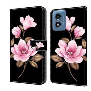 For Motorola Moto G Play 2024 Fresh Painted Leather Phone Case(Black Flowers)