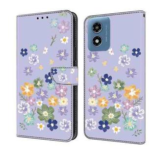 For Motorola Moto G Play 2024 Fresh Painted Leather Phone Case(Purple Floral)