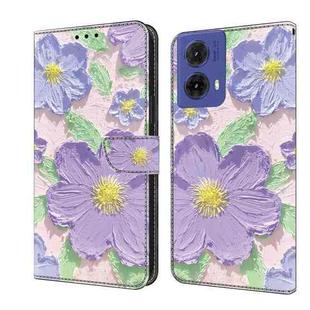 For Motorola Moto G85 Fresh Painted Leather Phone Case(Oil Painting Purple Flowers)