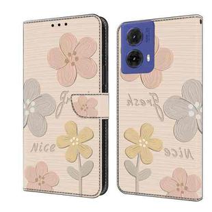 For Motorola Moto G85 Fresh Painted Leather Phone Case(Beige Flowers)