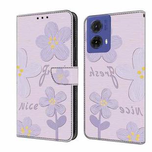 For Motorola Moto G85 Fresh Painted Leather Phone Case(Dark Purple Flowers)