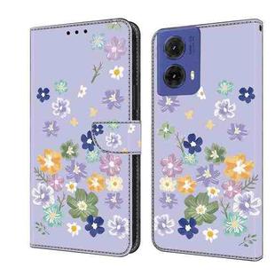 For Motorola Moto G85 Fresh Painted Leather Phone Case(Purple Floral)