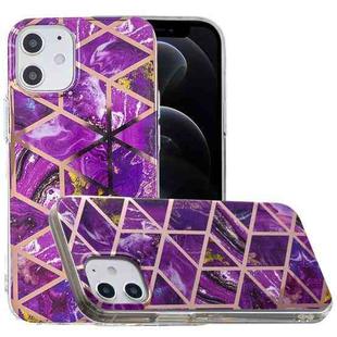 For iPhone 12 / 12 Pro Plating Marble Pattern Soft TPU Protective Case(Purple)