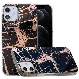 For iPhone 12 / 12 Pro Plating Marble Pattern Soft TPU Protective Case(Black Gold)