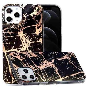 For iPhone 12 / 12 Pro Plating Marble Pattern Soft TPU Protective Case(Black Gold)