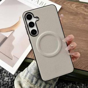 For Samsung Galaxy S25 5G Magsafe Magnetic Plain Leather Phone Case(White)