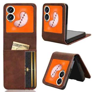 For Infinix Zero Flip Skin-feeling Half-split Card Slot Folding Phone Case(Brown)